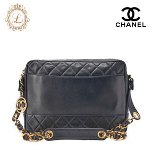 Chanel Matelasse Shoulder Bag Circle Coco Charm Navy Blue